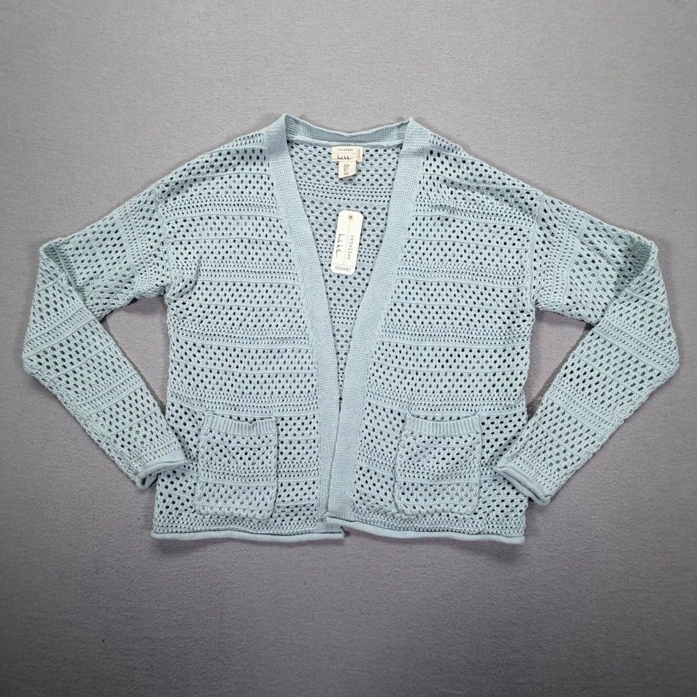 Nicole Miller Cardigan Women S NWT Blue Artelier Crochet Knit Cotton